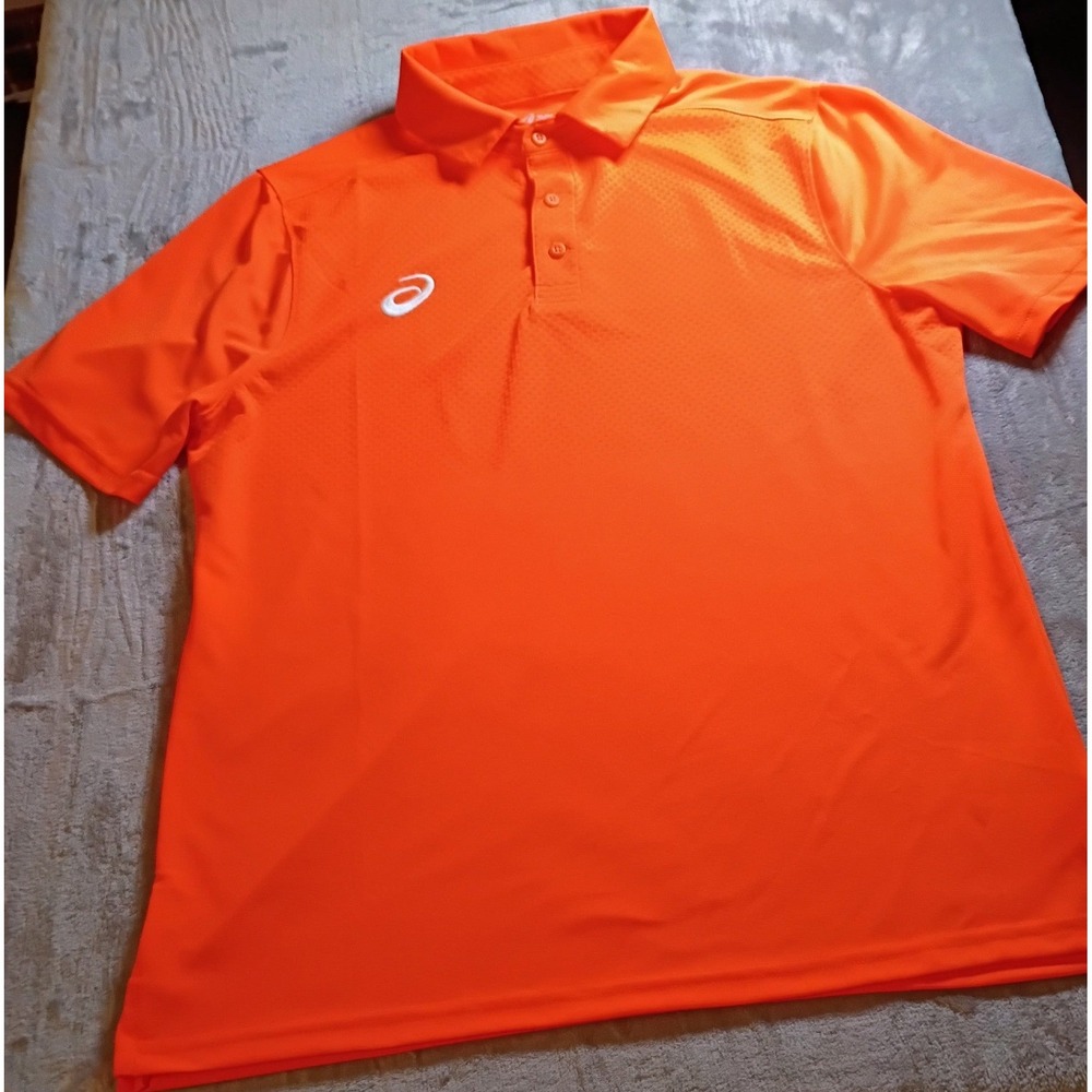 Asics Mens Small Orange Performance Short Sleeve Textured Knit Polo Shirt Logo
